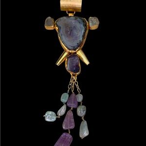 Raw Fluorite & Amethyst Gold Plated Pendant